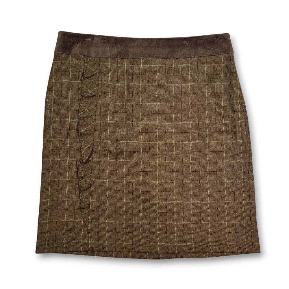 J McLaughlin Wool‎ Brown Plaid Knee Length Skirt Women's Size 12